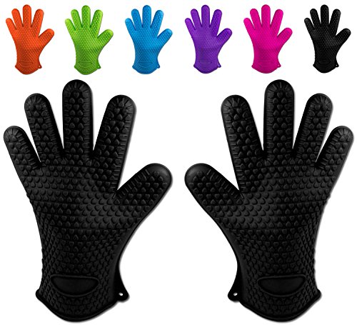 Belmalia 2X Guantes de Silicona para Cocina y Parrilla, Juego, par, agarradores de Cocina, Guantes de Horno Negro