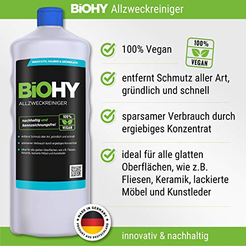 BiOHY Limpiador multiuso, Limpiador de alcohol, Limpiador universal (2 botellas de 1 litro) | Limpiador Profesional de Mantenimiento - Producto de Limpieza ecológico (Allzweckreiniger)