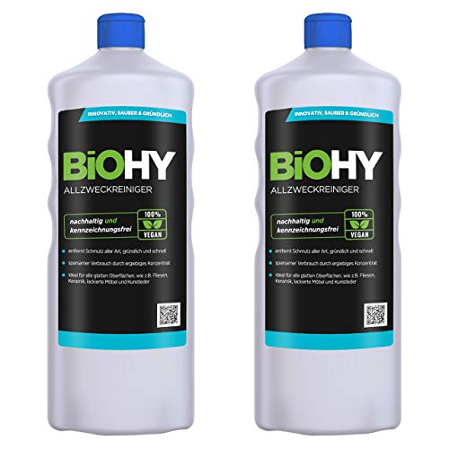 BiOHY Limpiador multiuso, Limpiador de alcohol, Limpiador universal (2 botellas de 1 litro) | Limpiador Profesional de Mantenimiento - Producto de Limpieza ecológico (Allzweckreiniger)