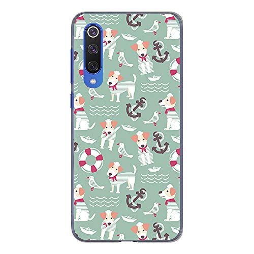 BJJ SHOP Funda Transparente para [ Xiaomi Mi 9 SE ], Carcasa de Silicona Flexible TPU, diseño: Perritos Marineros y Anclas