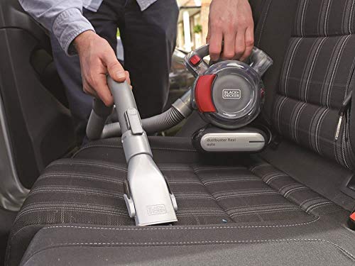 Black+Decker PD1200AV Aspirador de Mano para Coche, Ciclónico, Tubo Flexible, Adaptador para Mechero, 12 V, Rojo y Gris