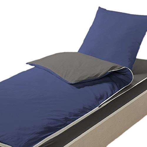 Bleu Câlin Caradou CARC90MIFIIND Juego de sábanas y fundas de almohada, poliéster, Azul marino y gris, Sencillo, 90x190 cm