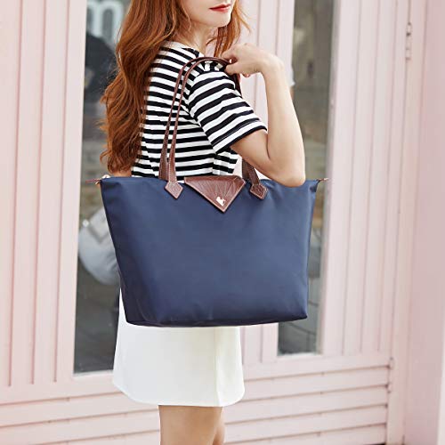 Bojly Bolso de las mujeres, bolso de hombro Bolsos para las mujeres Diamante Nylon Tote Bag Ladies Shopping Plegable Tote Bolsa de viaje de playa Impermeable Casual Azul Grande