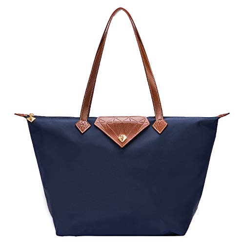 Bojly Bolso de las mujeres, bolso de hombro Bolsos para las mujeres Diamante Nylon Tote Bag Ladies Shopping Plegable Tote Bolsa de viaje de playa Impermeable Casual Azul Grande