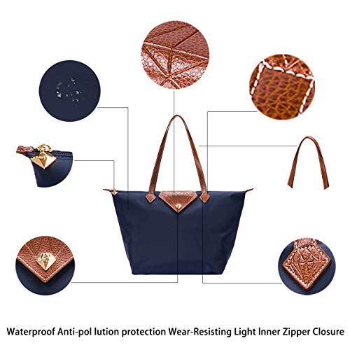 Bojly Bolso de las mujeres, bolso de hombro Bolsos para las mujeres Diamante Nylon Tote Bag Ladies Shopping Plegable Tote Bolsa de viaje de playa Impermeable Casual Azul Grande