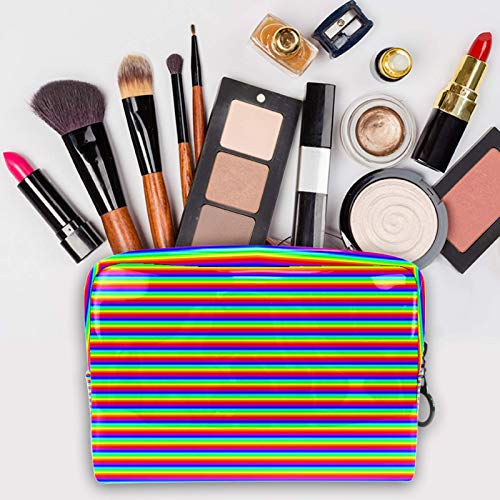 Bolsa de maquillaje portátil con cremallera bolsa de aseo de viaje para las mujeres práctico almacenamiento cosmético bolsa de ojos llamativos rayas horizontales