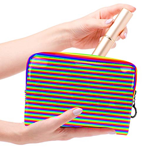 Bolsa de maquillaje portátil con cremallera bolsa de aseo de viaje para las mujeres práctico almacenamiento cosmético bolsa de ojos llamativos rayas horizontales