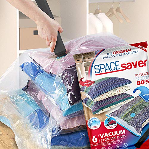 Bolsas de almacenamiento al vacío SpaceSaver Premium (2 pequeñas, 2 medianas, 2 grandes) (80% más de almacenamiento que las marcas líderes) Bomba de mano gratis para viajes