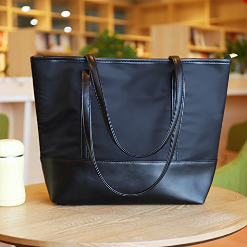 Bolsos Mujer, Bolso Tote Chapoteo Impermeable Nylon Costura PU Bolso Bandolera para el Trabajo Escolar Viajes de Compras