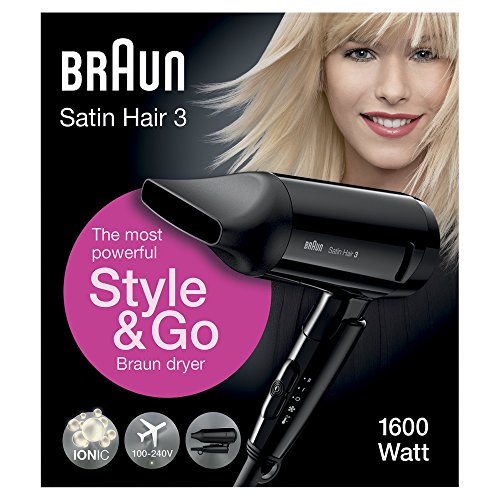 Braun Satin Hair 3 HD350 Style & Go - Secador de pelo viaje, 1600 W, color negro