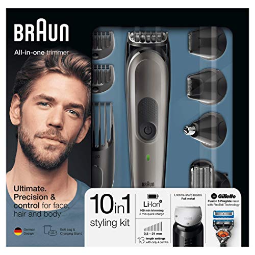 Braun Todo En Uno 10 En 1 MGK7021 - Recortadora Barba Y Cortapelos, Negro y Gris