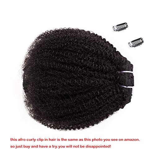 Brazilian Afro Kinky Curly Clip In Hair Extensions 8pcs 18clips 120g/pck Brazilian Virgin Human Hair Clip Ins (1 bundle 8inch, natural black)