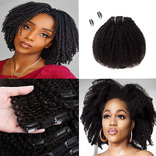 Brazilian Afro Kinky Curly Clip In Hair Extensions 8pcs 18clips 120g/pck Brazilian Virgin Human Hair Clip Ins (1 bundle 8inch, natural black)