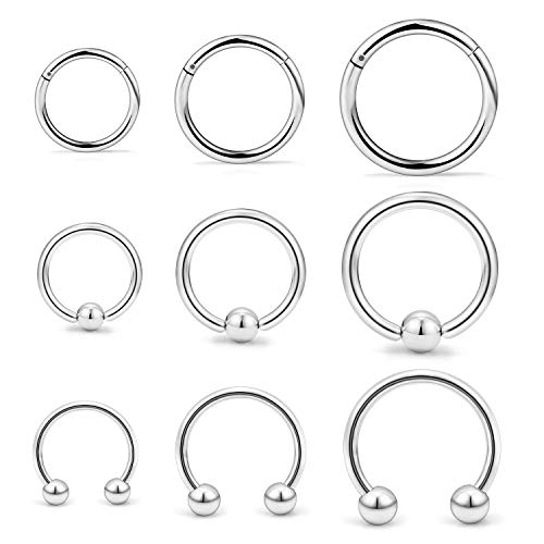 Briana Williams 16G 9pcs Septum Clicker Acero Quirúrgico Nariz Labio Hélice Cartílago Tragus Aro Oreja Segmento Cuenta Cautiva Herradura Piercing