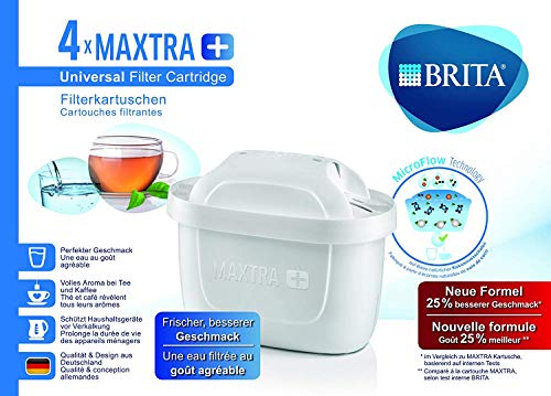 BRITA MAXTRA+ – Pack 4 filtros para el agua, Cartuchos filtrantes compatibles con jarras BRITA que reducen la cal y el cloro