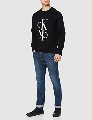 Calvin Klein Mirrored Monogram Cn Sweater Sudadera, CK Black, S para Mujer