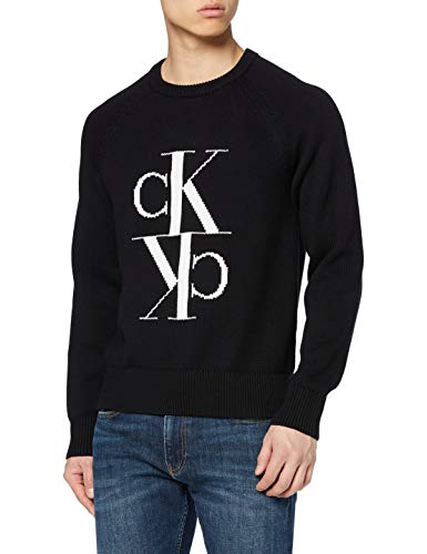 Calvin Klein Mirrored Monogram Cn Sweater Sudadera, CK Black, S para Mujer