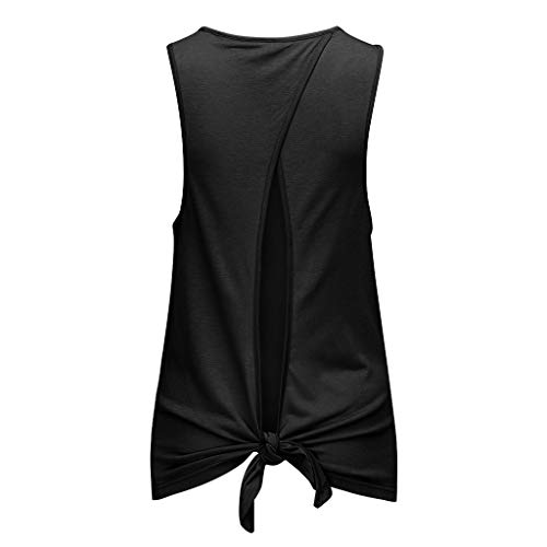 Camiseta Sin Mangas Mujer SHOBDW 2020 Nuevo Verano Deporte Camisetas Mujer Tirantes Sexy Espalda Abierta Deporte Sólido Yoga Camisas Corbata Entrenamiento Racerback Tops Blusa(Negro,XXL)