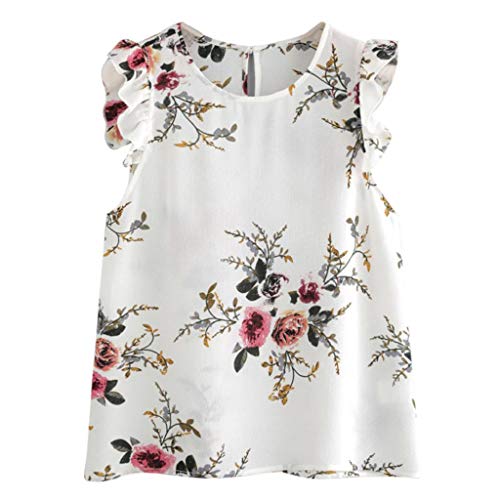 Camisetas sin Mangas Mujer SHOBDW Verano Playa Mar Estampado Floral De Bohemia Mariposa Blusa Suelta Mini Cultivo Chaleco De Gasa Linda Camiseta Slim para Mujer(Multicolor,M)