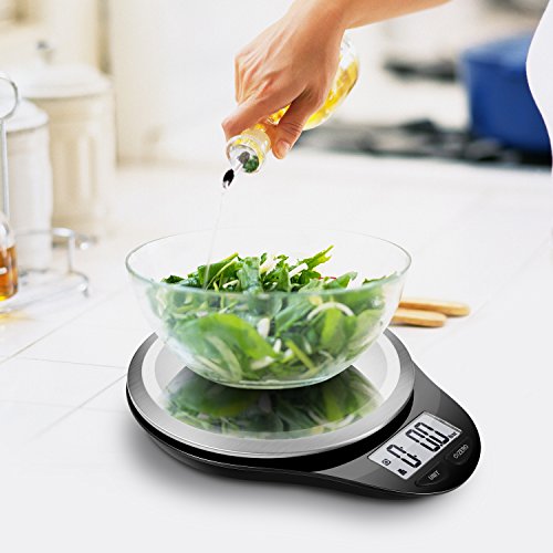 Camry Báscula de Cocina Digital Báscula de Alimentos Báscula Multifuncional Precisión 1 g Capacidad 5kg/11lbs Gran Pantalla LCD Tara Auto Apagado Acero Inoxidable(Negro)