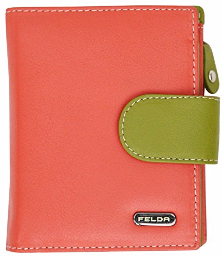 Cartera para Mujer - con Bloqueo de transmisiones RFID y 10 Ranuras para Tarjetas - Cuero auténtico Muy Suave - Sandía/Multicolor