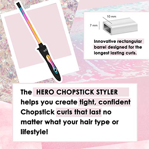 Chopstick Styler Plancha Rizadora Profesional | Pinza con Cono Fino Ondulador para Curling del Cabello y Pelo | Tenacilla con Guante Protector - Apagado Automático - Cable Rotativo (Rosa)