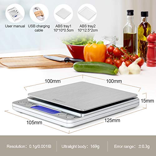 CHWARES Báscula de cocina digital con carga USB, báscula digital de 0.1g/3 kg, Báscula electrónica fina, función PSC/Tara,Báscula Digital para Cocina con Carga USB,Balanza de Alimentos Alta Precisión