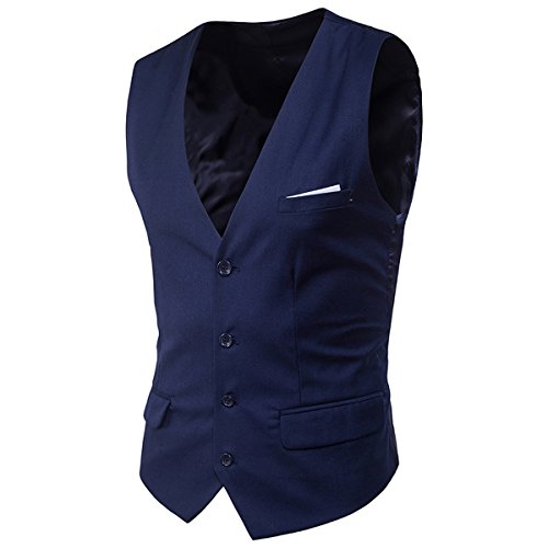 Cloudstyle Traje Suit Hombre 3 Piezas Chaqueta Chaleco pantalon Traje al Estilo Occidental, Azul, XXL