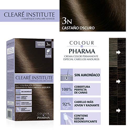 Colour Pharma - Tinte Sin PPD ni Amoniaco, Coloración Antiedad en Crema, Cabello Maduro, 3N.- Castaño Oscuro, 100% Cobertura de Canas Rebeldes, Con Serum Redensificante, T. Dermatológicamente - 180ml