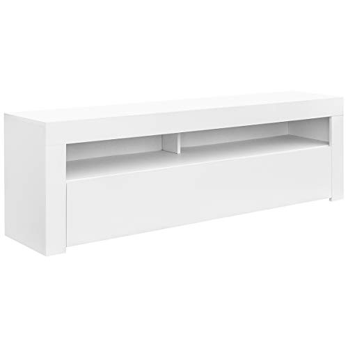 COMIFORT Mueble de TV - Mesa de Salón de Estilo Moderno con Puerta Abatible con Estantes de Gran Almacenaje, Muy Resistente, Fabricada en Europa, Color Blanco