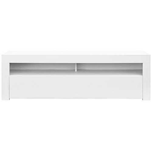 COMIFORT Mueble de TV - Mesa de Salón de Estilo Moderno con Puerta Abatible con Estantes de Gran Almacenaje, Muy Resistente, Fabricada en Europa, Color Blanco