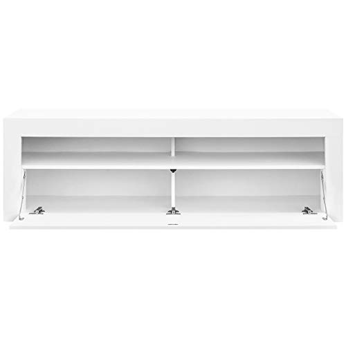 COMIFORT Mueble de TV - Mesa de Salón de Estilo Moderno con Puerta Abatible con Estantes de Gran Almacenaje, Muy Resistente, Fabricada en Europa, Color Blanco