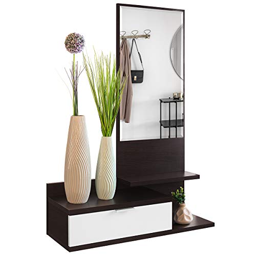 COMIFORT Recibidor Colgante - Mueble de Entrada con Cajón, Espejo y 3 Estantes de Estilo Nórdico y Moderno, Muy Resistente y Estable, de Color Blanco y Wengue