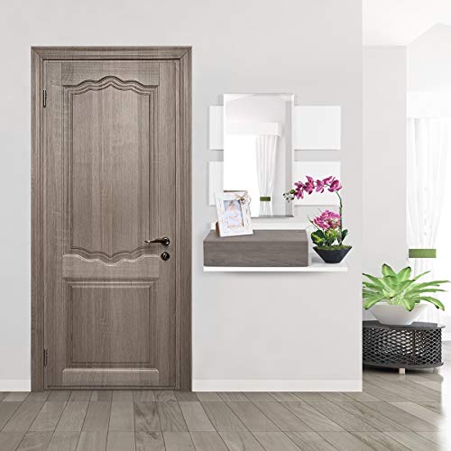 COMIFORT Recibidor Colgante - Mueble de Entrada con Cajón, Espejo y Estante de Estilo Nórdico y Moderno, Muy Resistente y Estable, de Color Blanco y Trufa