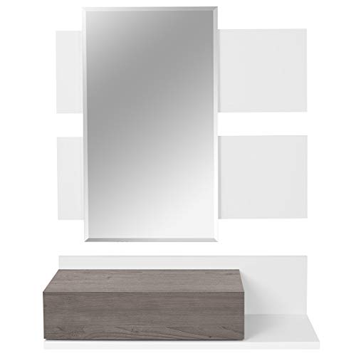 COMIFORT Recibidor Colgante - Mueble de Entrada con Cajón, Espejo y Estante de Estilo Nórdico y Moderno, Muy Resistente y Estable, de Color Blanco y Trufa