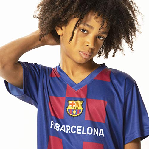 Conjunto Messi 2020 Barcelona Oficial Home 2019 2020 en blíster Camiseta + pantalón Corto Barcelona 10 niño, Turquesa, 12 años