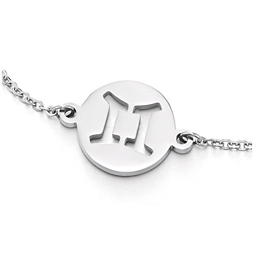 COOLSTEELANDBEYOND Astrología Horóscopo Zodiaco Signos Géminis Gemini Círculo Colgante Collar Acero, Doce Constelaciones, Hombre Mujer