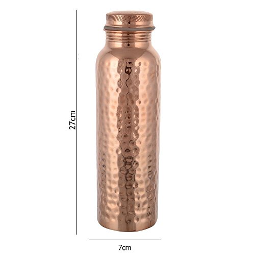 CopperTang Bouteille en cuivre massif, 950 ML, fini martelé, extra brillant, produit authentique, sans joint et anti-fuite, santé ayurvédique