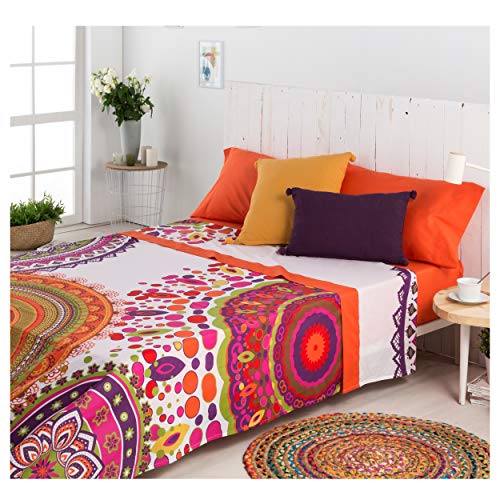 COTTON ARTean Juego de sabanas Mandala Cama de 150 x 190/200. 100% ALGODÓN.