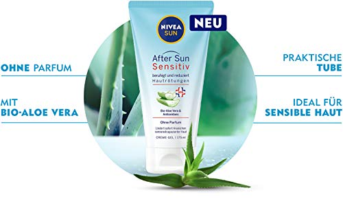 Crema de gel Nivea Sun Sensitiv SOS (175 ml), refrescante after Sun Gel con efecto calmante de la piel, gel con aloe vera orgánico y antioxidante para pieles sensibles