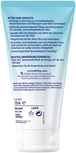 Crema de gel Nivea Sun Sensitiv SOS (175 ml), refrescante after Sun Gel con efecto calmante de la piel, gel con aloe vera orgánico y antioxidante para pieles sensibles