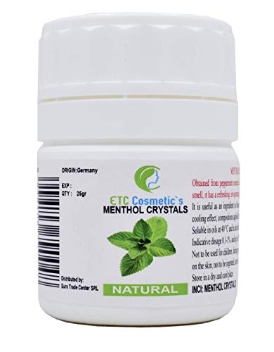 Cristales de mentol - 25/50 gr - efecto refrescante y refrescante, uso como ingrediente en formulaciones cosméticas (25 Gr)