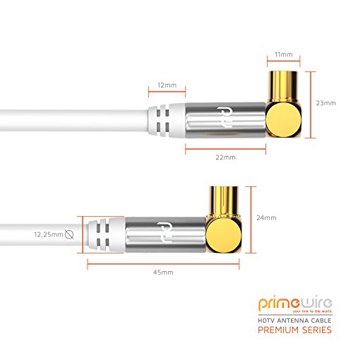 CSL-Computer 0,5m Cable de Antena HQ HDTV Premium - En ángulo 90 Grado - Factor de blindaje 135 dB - Resistencia 75 ohmios - Cable coaxial - Clavija coaxial Macho a Hembra - Blanco