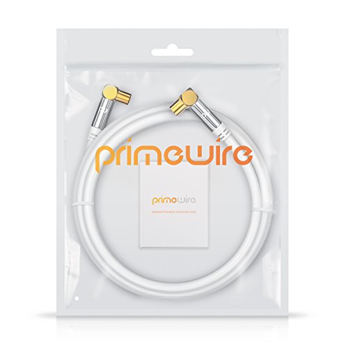 CSL-Computer 1,5m Cable de Antena HQ HDTV Premium - En ángulo 90 Grado - Factor de blindaje 135 dB - Resistencia 75 ohmios - Cable coaxial - Clavija coaxial Macho a Hembra - Blanco