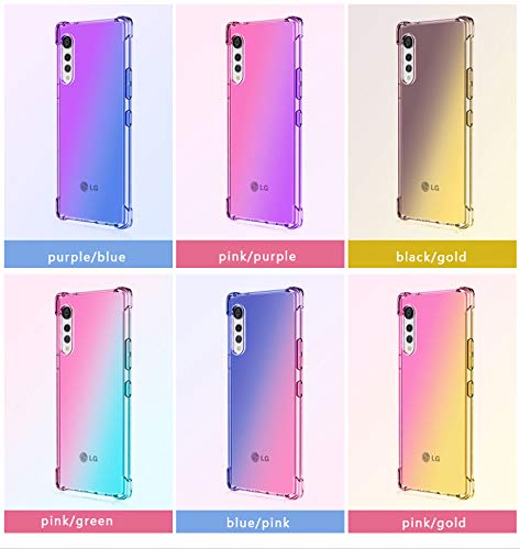 Dedux Funda para LG Velvet 5G, [Refuerzo de Cuatro Esquinas] Carcasa Gradiente Transparente TPU Suave Funda Case (Rosa/Verde)