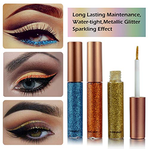 Delineador De Ojos Brillo, Glitter Eyeliner, Liquid Glitter Eyeliner, Delineador de ojos de Colores, Sombra de ojos Shimmer Sparkling Eyeliner de larga duración a prueba de aguaeliner 10 Colores