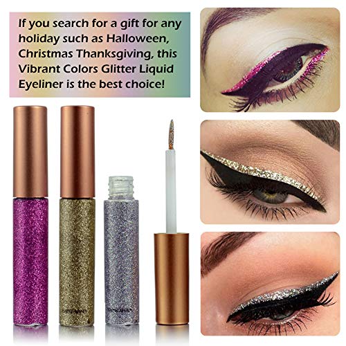 Delineador De Ojos Brillo, Glitter Eyeliner, Liquid Glitter Eyeliner, Delineador de ojos de Colores, Sombra de ojos Shimmer Sparkling Eyeliner de larga duración a prueba de aguaeliner 10 Colores