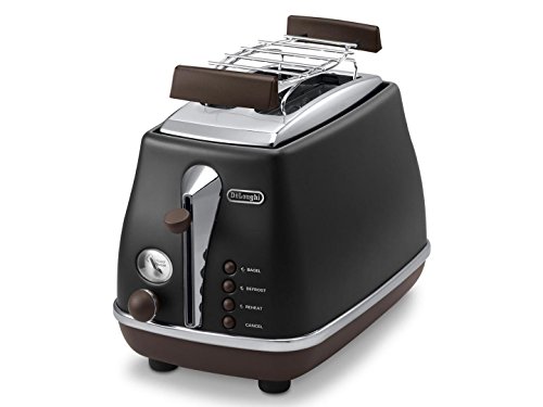 De'Longhi CTOV 2103.BK Tostadora Icona Vintage 900 W, 2 rebanadas, acero Inoxidable, negro