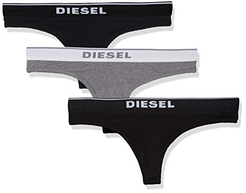 Diesel UFST-STARS-THREEPACK, Tanga para Mujer, Multicolor (Black/Black/Dark Grey Melange E4372/0eauf), 38 (Talla del fabricante: Medium), Pack de 3