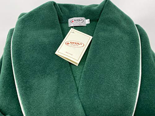 DONNA LINGERIE Elegante y cálida Bata de vellón de Viscosa Mujer Cuello Chal con Ribete, versión Larga Art. 6562 (Botella Verde, L)